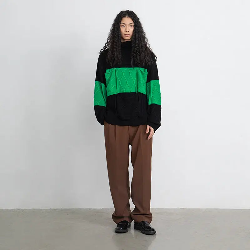 Cross-Knit Sweater Strip Round Neck Pullover