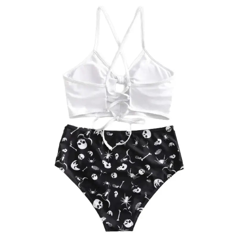 Cross Strap Top High Waist Skull Bikini