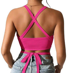 Cross Straps Backless Sleeveless Crop Top - crop top