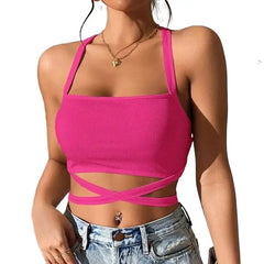 Cross Straps Backless Sleeveless Crop Top - crop top