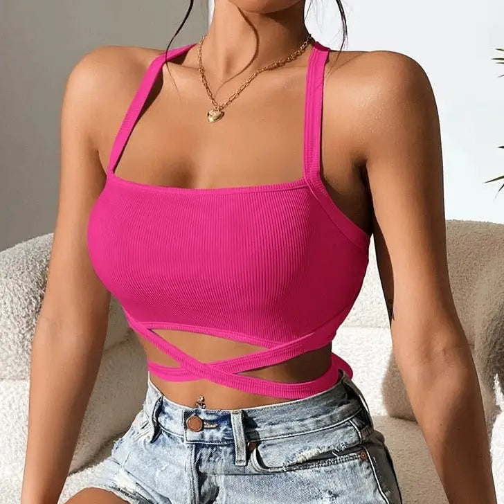 Cross Straps Backless Sleeveless Crop Top - crop top