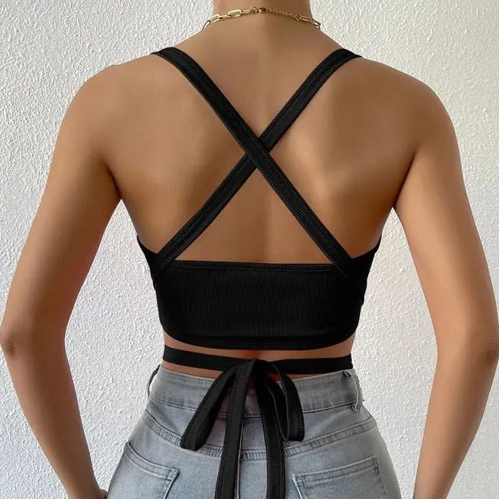 Cross Straps Backless Sleeveless Crop Top - crop top