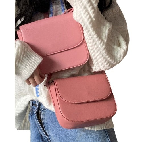 PU Leather Crossbody Bag - Pink - Handbag