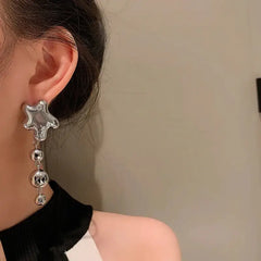 Crystal Long Airpods Earrings with Sleek Design Silver