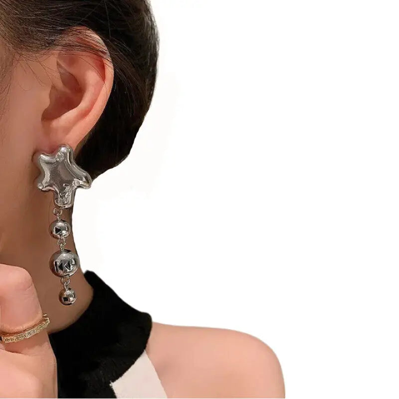 Crystal Long Airpods Earrings with Sleek Design Silver