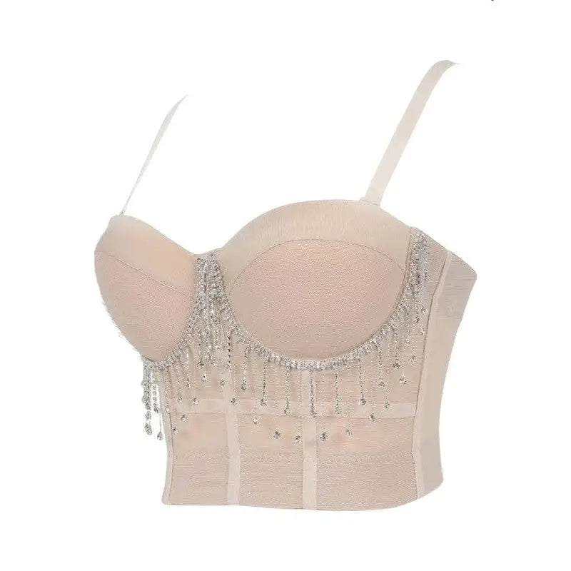 Crystal Tassel Mesh Crop Top Corset Bra Size 34 Inches