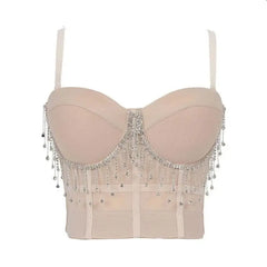 Crystal Tassel Mesh Crop Top Corset Bra Size 34 Inches