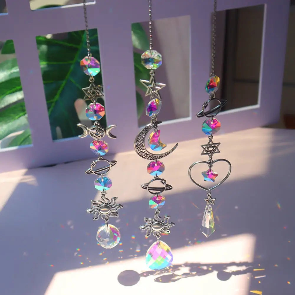 Crystal Windchime Ornament Star Moon Pendant