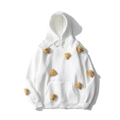 Cute Bear Doll Solid Color Oversize Hoodie - White / M