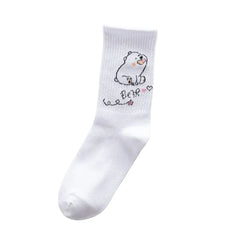 Cute Cartoon White Socks - White-Bear / One Size