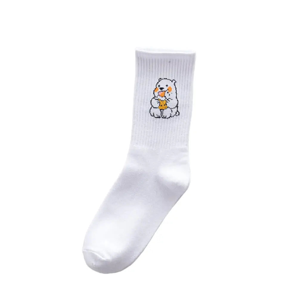 Cute Cartoon White Socks - White. / One Size