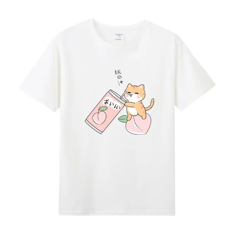 Cute Cat & Peach Juice T-shirt