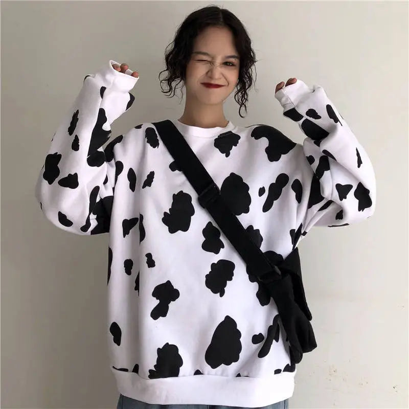 Cute Cow Animal Print Sweatshirt - Hoodies