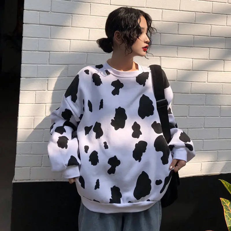 Cute Cow Animal Print Sweatshirt - Hoodies