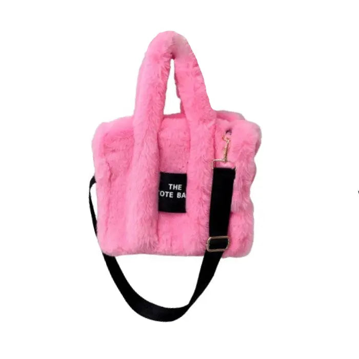 Cute Furry Faux Fur Tote and Shoulder Bag - Pink / One Size
