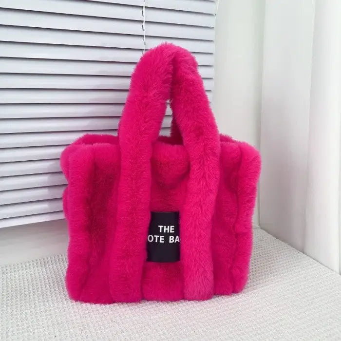 Cute Furry Faux Fur Tote and Shoulder Bag - Plum / One Size