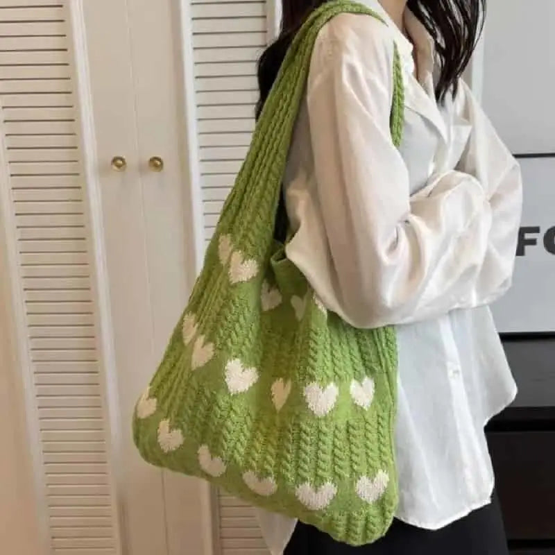 Cute Hearts Knitted Shoulder Bag