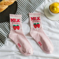Cute Milk Socks - Pink / One Size