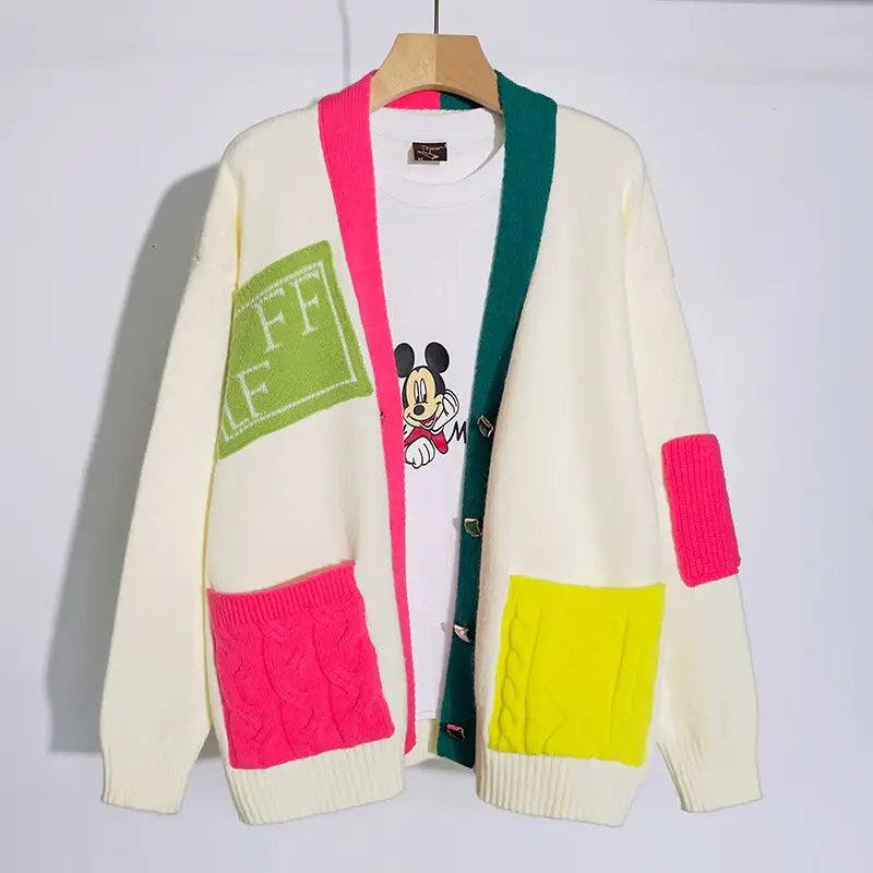 Cute Multicolored Patchwork Cardigan