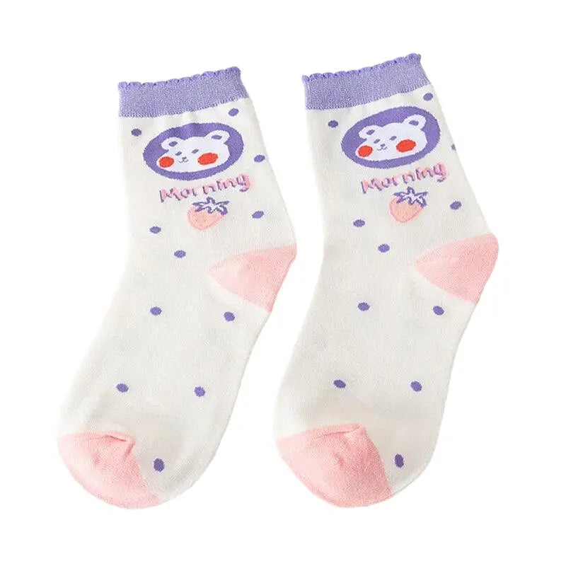 Cute Pastel Cartoon Socks - White-Purple / One Size