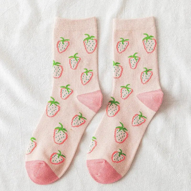 Cute Pastel Sweet Socks - Big Strawberry / One Size