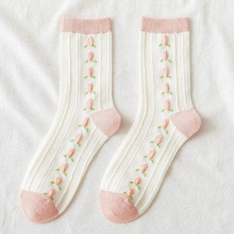 Cute Pastel Sweet Socks - Flowers / One Size