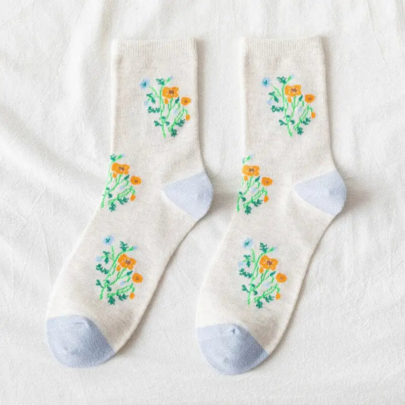 Cute Pastel Sweet Socks - Gray Flower / One Size