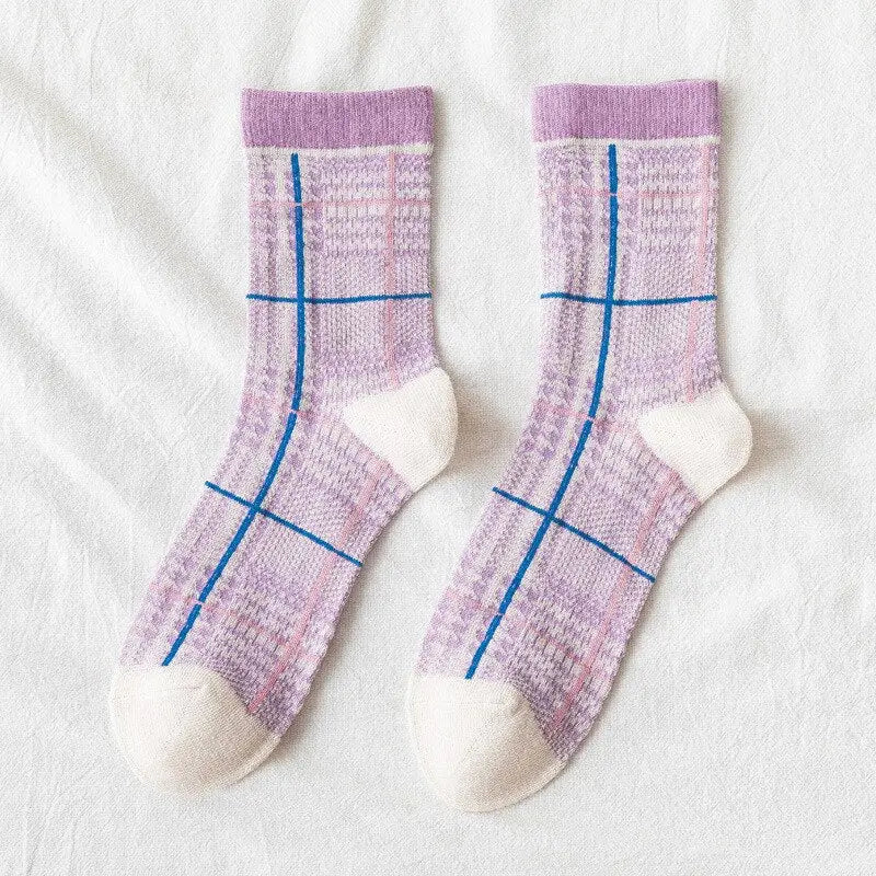 Cute Pastel Sweet Socks - Purple Houndstooth / One Size