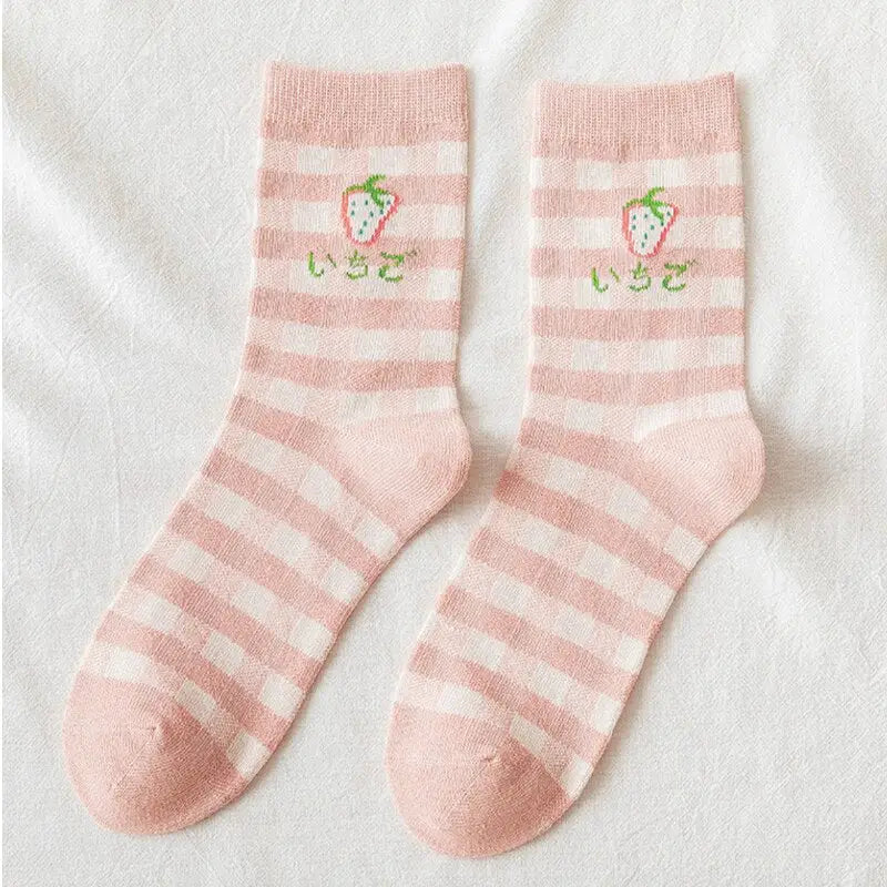 Cute Pastel Sweet Socks - Single Strawberry / One Size