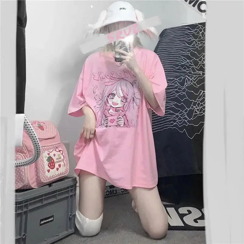 Cute Pink Anime Oversize T Shirt for Casual Wear