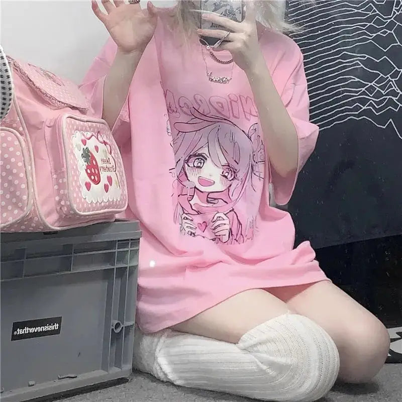 Cute Pink Anime Oversize T Shirt for Casual Wear
