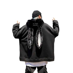 Cute Rabbit Ear Loose Hoodie - Black / XXL