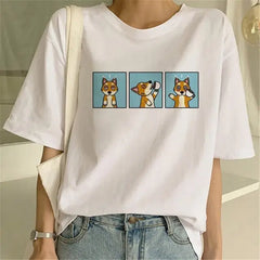 Cute Shiba Inu Print Oversized T-shirt