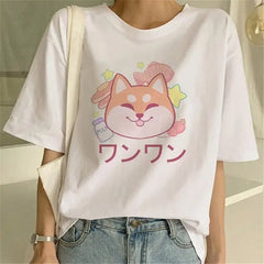 Cute Shiba Inu Print Oversized T-shirt