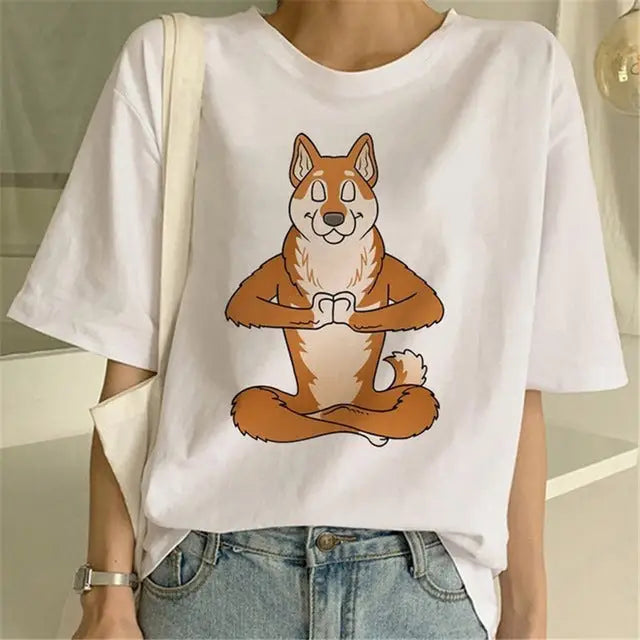 Cute Shiba Inu Print Oversized T-shirt