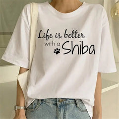 Cute Shiba Inu Print Oversized T-shirt