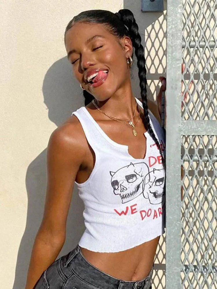 Cyber Streetwear Sleeveless Crop Top for Summer