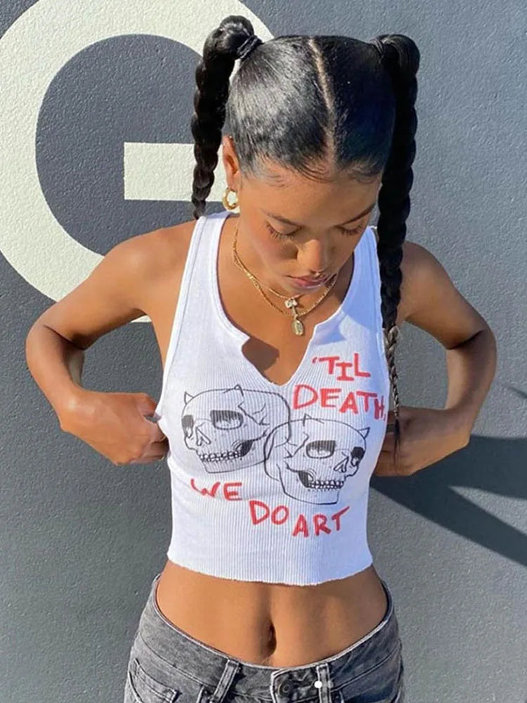 Cyber Streetwear Sleeveless Crop Top for Summer