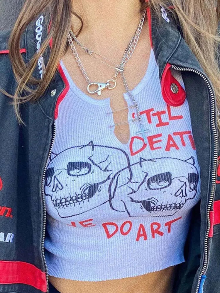 Cyber Streetwear Sleeveless Crop Top for Summer