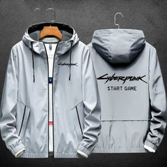 Cyberpunk Casual Jacket with Start Game Option Design Grey