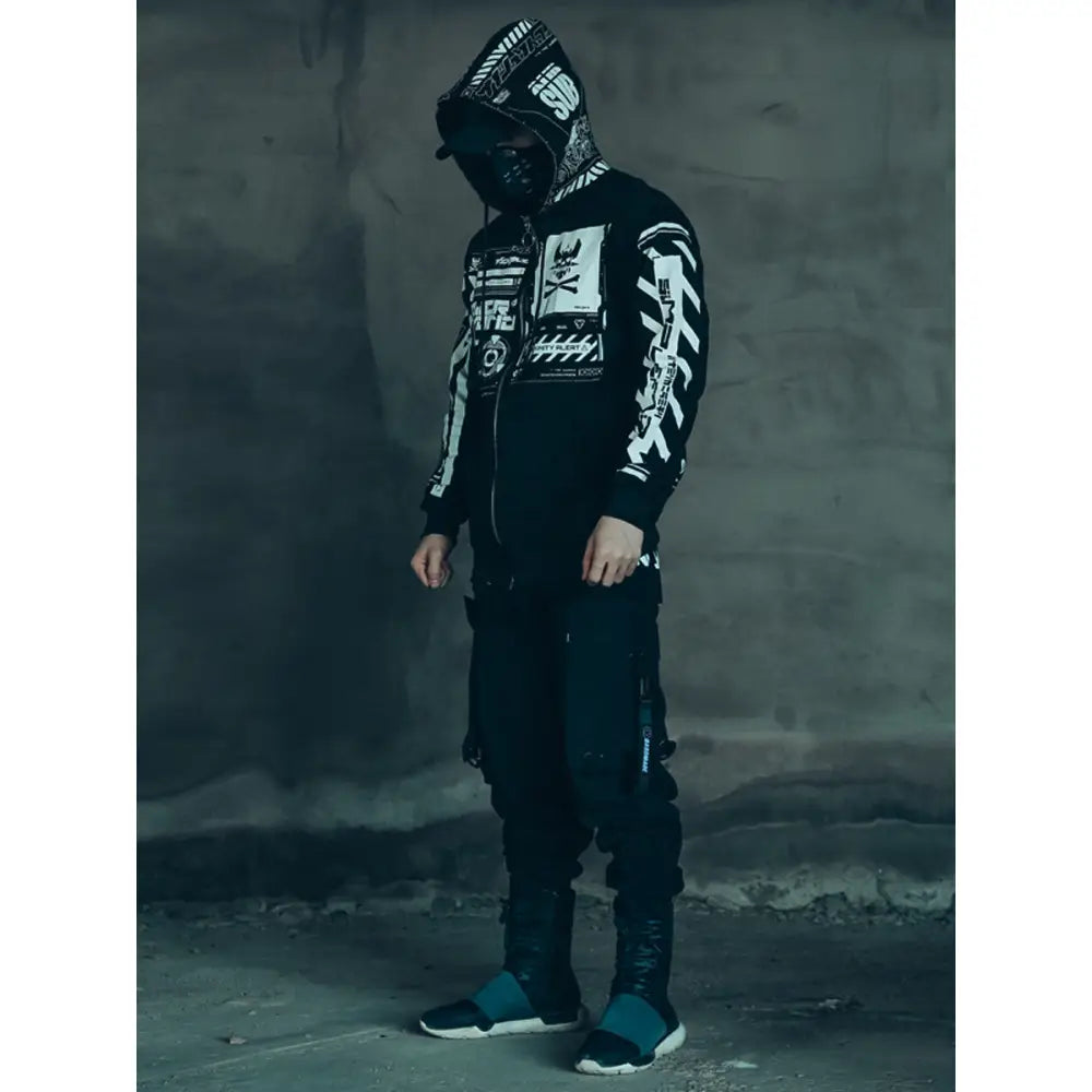 Cyberpunk Skull Post Apocalyptic Hoodie Jacket Black / M