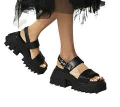 Grunge Platform PU Leather Slingback Ankle Strap - Black /