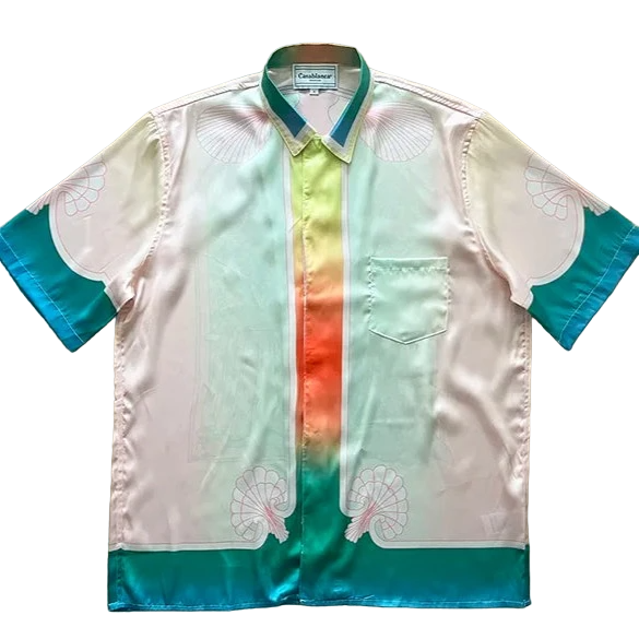 Gradient Hawaiian Short Sleeve Shirt - White Orange / S -