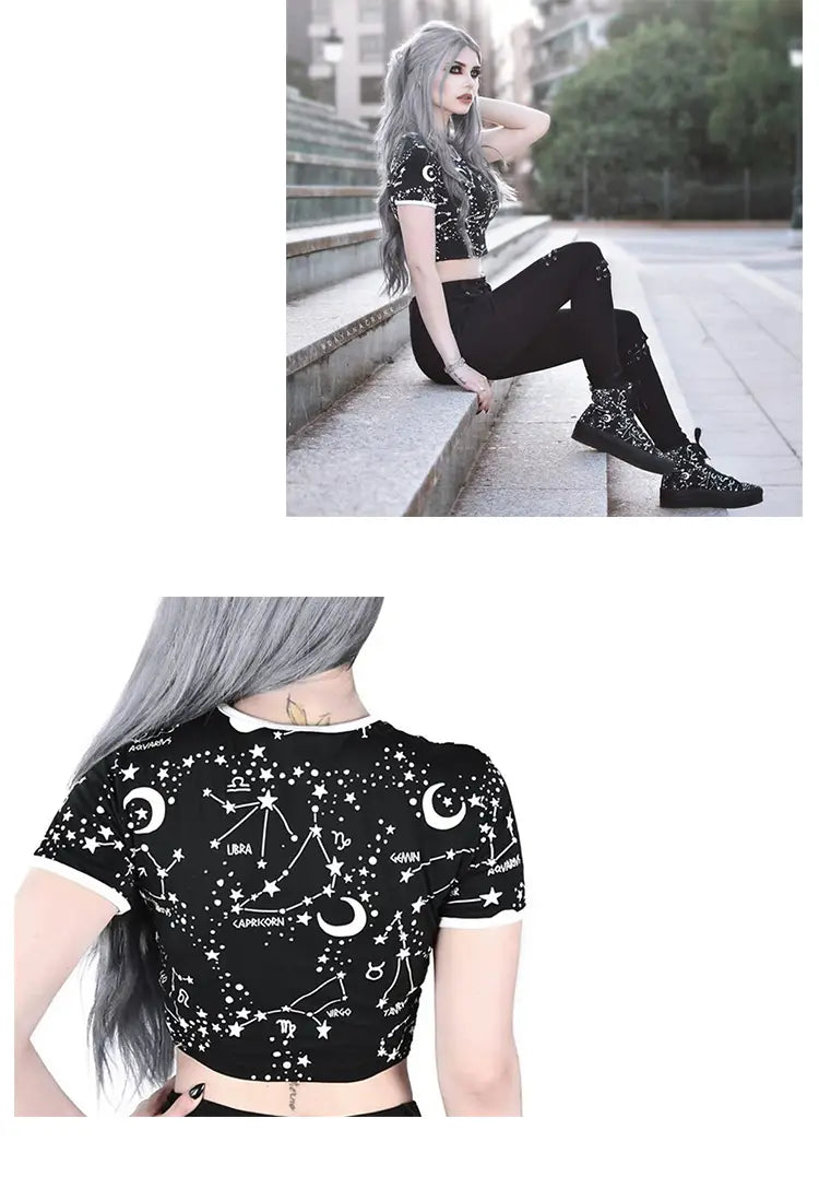 Zodiacal Constellations Galaxy Crop Top