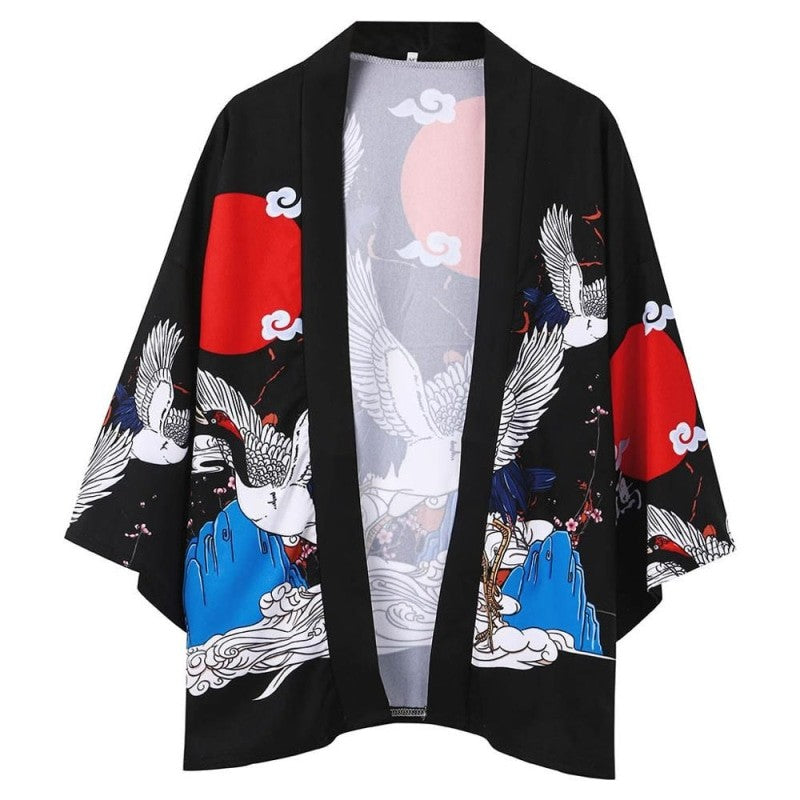 Crane Japanese Style 3/4 Sleeve Kimono - KIMONO