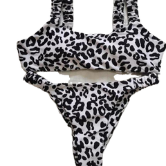 Leopard Thong Bikini - Black / S