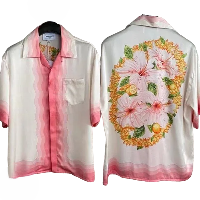 Gradient Hawaiian Short Sleeve Shirt - White Pink / S -