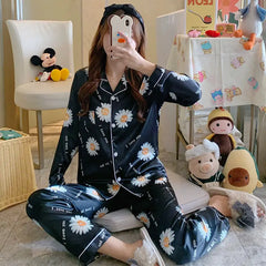 Daisies Ice Silk 2 Piece Set Long Sleeve Pajama