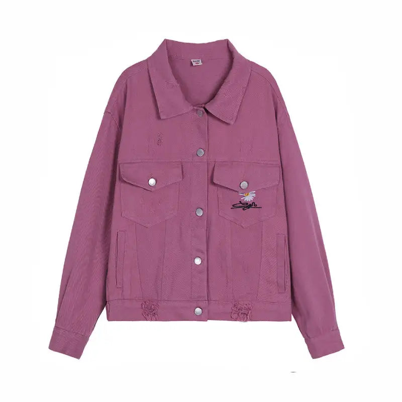 Daisy Embroidery Pastel Denim Jacket for Women