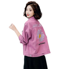 Daisy Embroidery Pastel Denim Jacket for Women